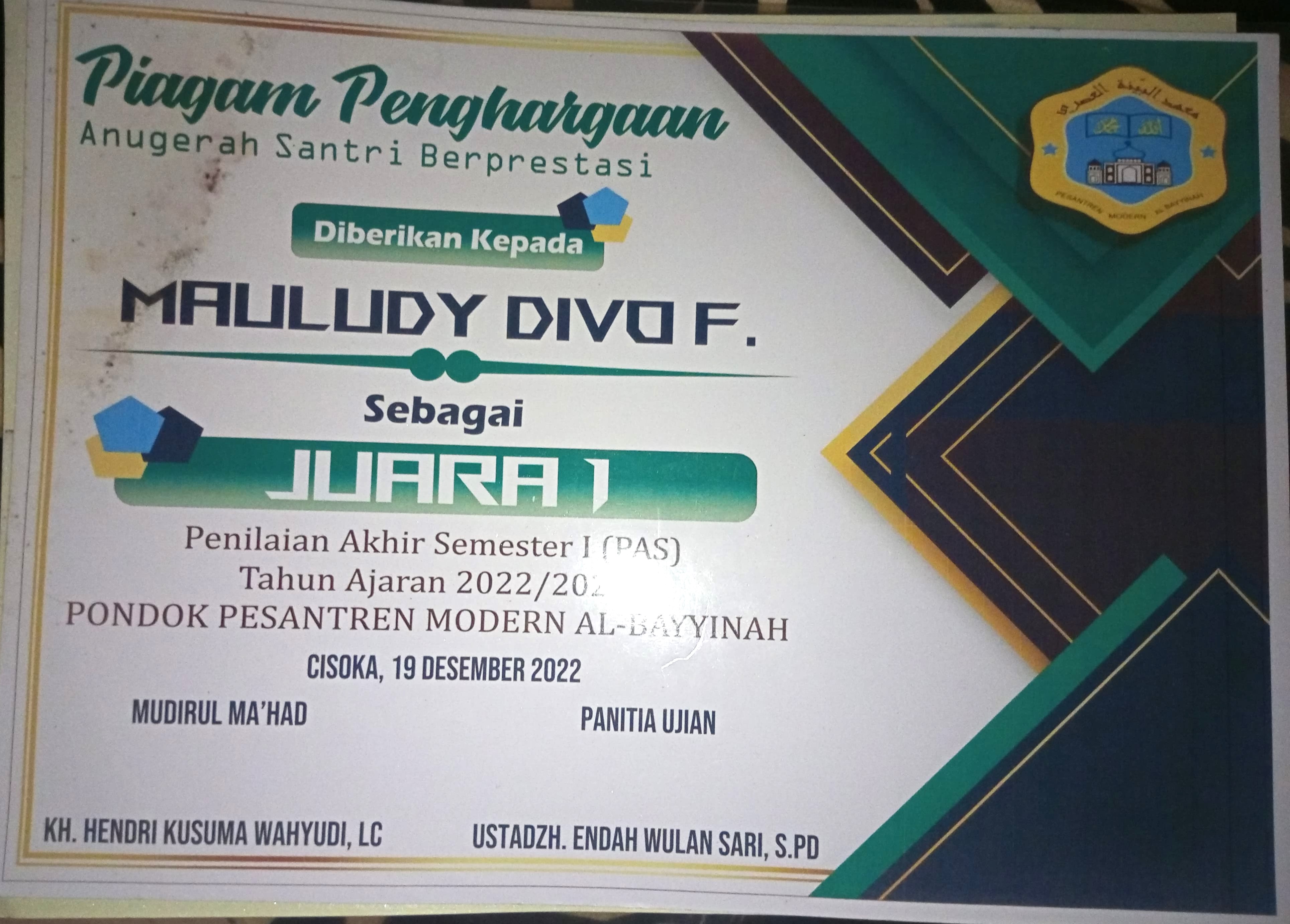 Sertifikat juara 1